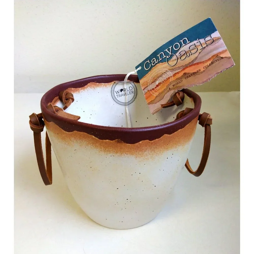 Ceramic Ice Bucket with Leather Strap Handles, Summer Party